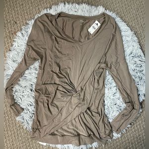 Express tan knot tie long sleeved shirt